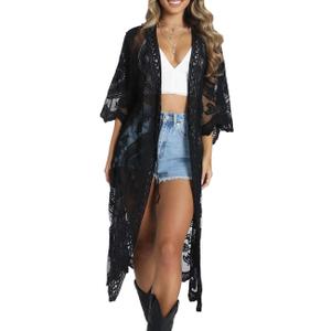 Bsubseach Women Mesh Cardigan Bikini Beach Kimono Open Front Swimsuit Cover Ups Swimwear