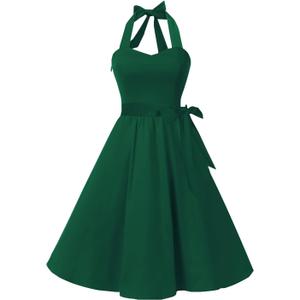 Topdress Women'sVintage Polka Audrey Dress 1950s Halter Retro Cocktail Dress (Small, Emerald Green)