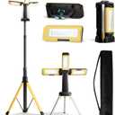 10000mAh Rechargeable LED Work Light with Stand, 3200 Lumens 4.8ft Telescoping Tripod, 2 Detachable Magnetic Lamp Panels, Cordless Garage Workshop Light for Car Repair Inspection Jobsite
