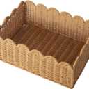 Scalloped Basket, Wicker Storage Baskets, Hand Woven Baskets for Shelves,Natural Baskets for Organizing (M-14" L x 10.5" W x 6" H)