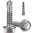 Self Drilling Screws for Metal,#10 x 3/4" (130Pcs),Hex Washer Head 410 Stainless Steel,Self Tapping Sheet Metal Screws