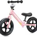 12 Inch Toddler Balance Bike for 1-3 Year Olds, No-Pedal Bike with Tool-Free Adjustable Seat, Quick Assembly, Gift for 1-3 Year Old Boys & Girls with Customizable Plate (KC, Pink)