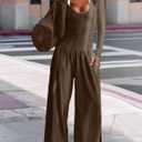 UNIANKIYA One Piece Jumpsuits for Women Casual Long Sleeve Overalls Dressy Rompers Wide Leg Pants Jumpers Vacation Outfits (Brown, S)