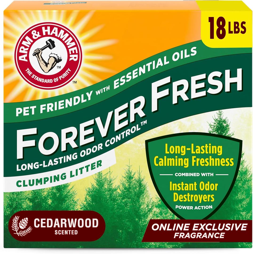 Arm & Hammer Forever Fresh Clumping Cat Litter Cedarwood, MultiCat 18lb, Pet Friendly with Essential Oils