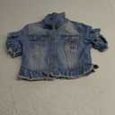 MISS MOLY Women's Denim Jacket Ruffle Sleeve Button Down Distressed Summer Cropped Jean Jackets, Small