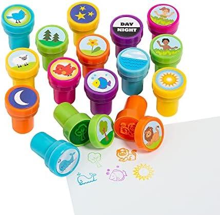 Fun Express Creation Story Stampers - Creative Stamps for Kids Craft Projects Storytelling & DIY Activities - Perfect for Arts Learning Party Favors & Classroom Use - 16 Pieces