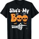 Shes My Boo Skeleton Couples Matching Couple Halloween T-Shirt, Black, Size L