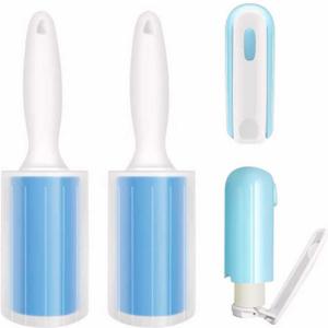 Reusable Washable Lint Roller 4 Pack, Sticky Gel Lint Rollers, Cat Dog Pet Hair Lint Remver Cleaner for Clothes, Carpet, Travel, 2 Large Roller with Dust Cover and 2 Mini Portable Small Lint Brush
