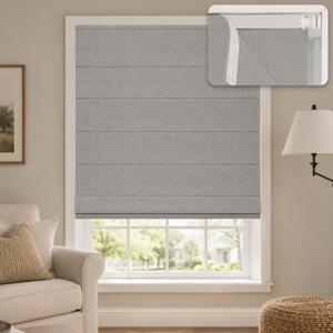 Hestia No Drill Cordless Roman Shades for Windows, Grey, 31" W x 64" H