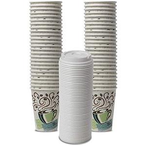Dixie PerfecTouch WiseSize Coffee Design Insulated Paper Cup, 12oz Cups and Lids Bundle (12 oz, 46 Cups, 46 Lids)