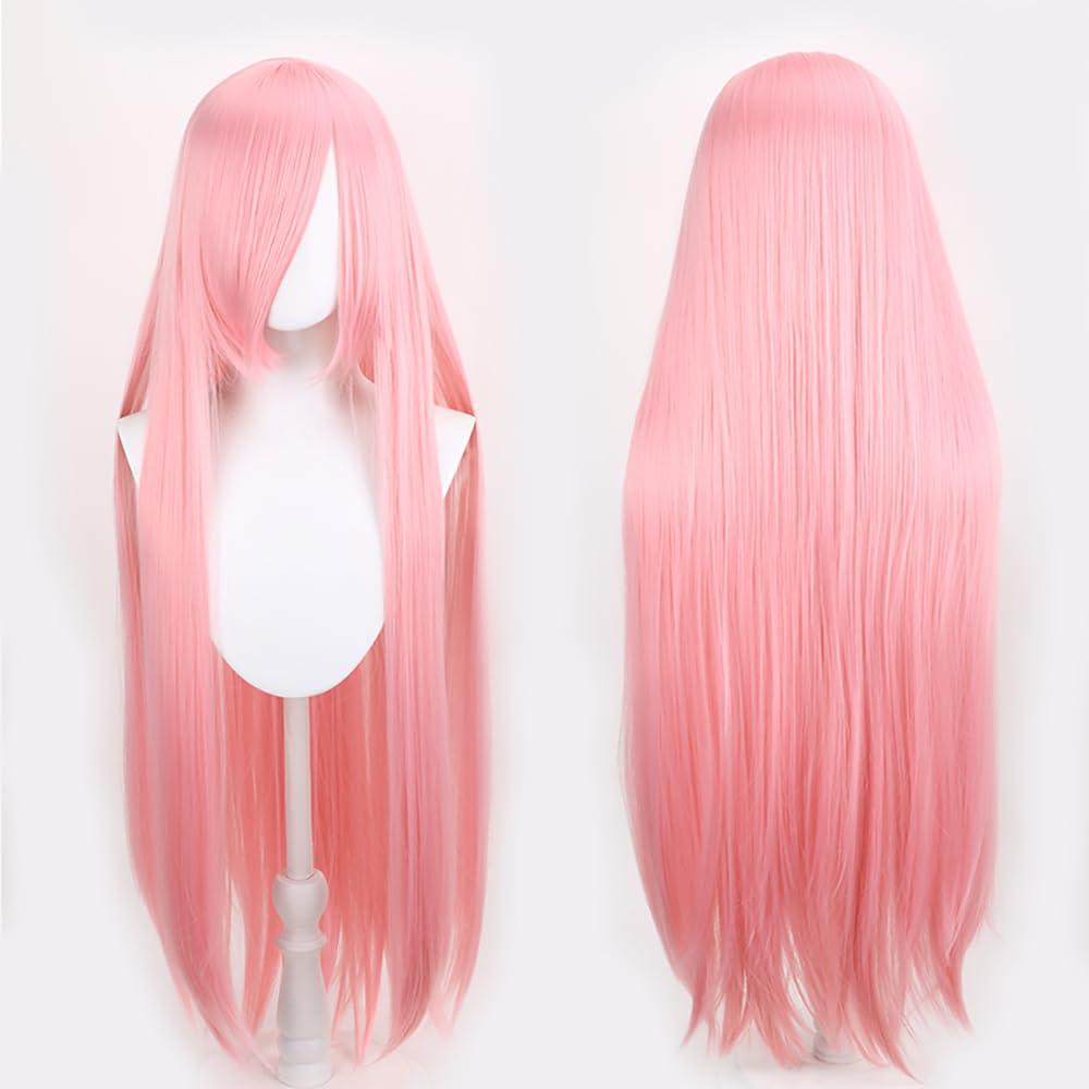 40IN Long pink Straight Wig Anime Fashion Women's Cosplay Role Play Wig with Bangs for Halloween Comics comic con with Free Wig Cap Heat Resistant (Light pink)