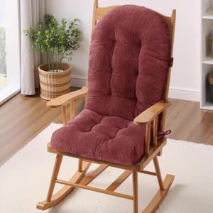 Rocking Chair Cushion - Corduroy Fabric, High-Density Sponge, Durable Comfort Non-Slip Bottom Tufted Seat Pads with Ties, Corduroy,Dark Red, 44x19x4 inch