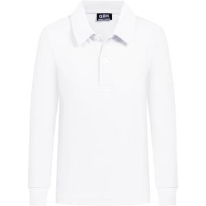 QBK Toddler to Youth Boys' School Uniform Pique Polo Shirts Kids Long Sleeve Collared Golf Shirt (12 Years, White)