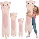 Long Cat Plush Toy  Ultra Soft Cat Plush Pillow Stuffed Animal for Kids & Adults, Kawaii Kitty Body Pillow, Cute Plushie Gift for Kids Girlfriend (Pink, Round Eyes, 90cm/35.43inch)