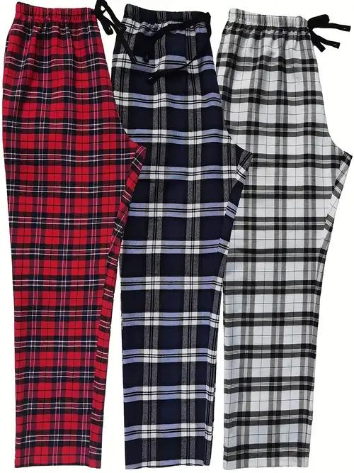 DG Hill 1Pack or 3Pack Mens PJ Pajama Pants Bottoms Fleece Lounge Pants Sleepwear Plaid PJs with Pockets Microfleece (Medium, 3pack-blue/Gray/Red)