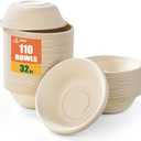Dynta 110 Pack 32oz Paper Bowls, Large Compostable Disposable Bowls for Salads, Soups & Dog Feeding | Microwave & Freezer Safe(Natural Brown)
