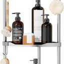 SWTYMIKI Corner Shower Caddy Standing - 3 Tier Stainless Steel Shower Organizer Stand, Large Capacity Floor Shelf with 4 Hooks, Rustproof Bathroom Storage Rack,Silver