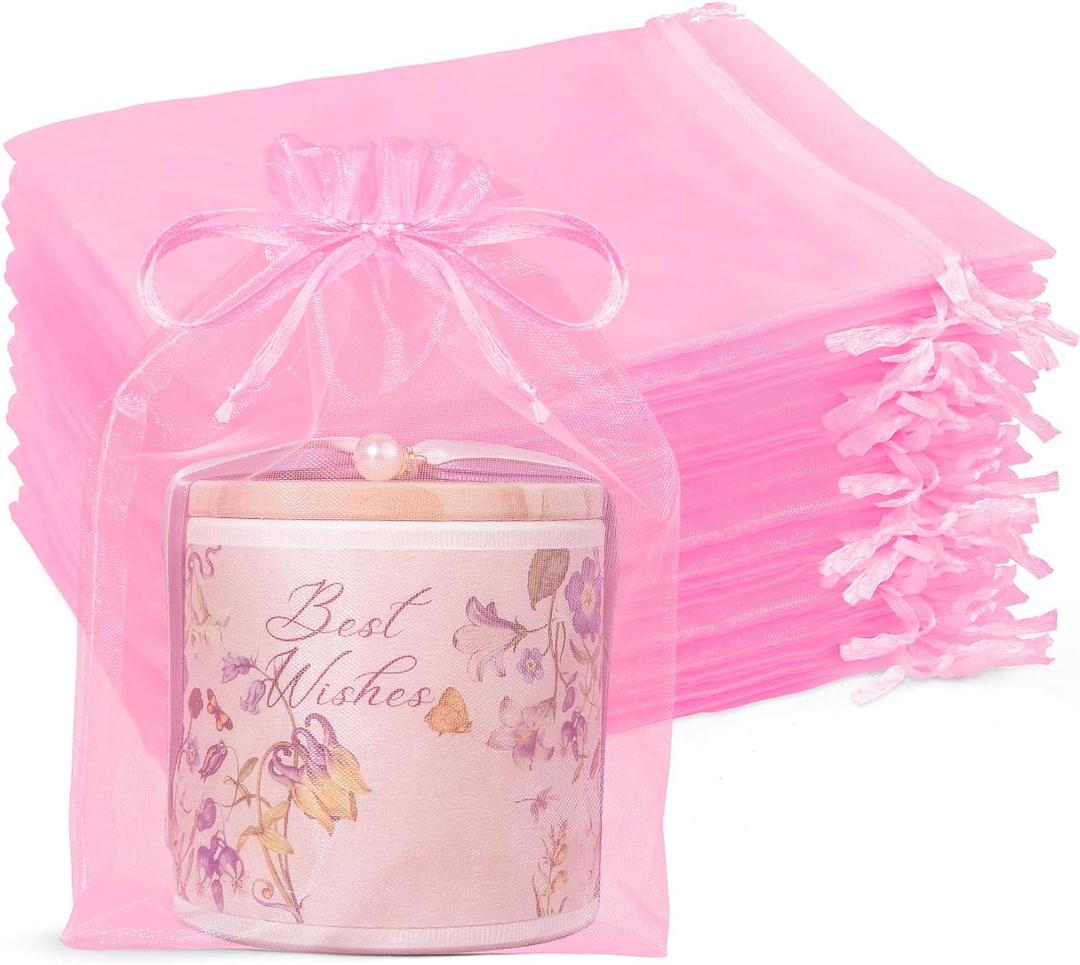 Crweety 100 Pcs Pink Organza Bags 6x9 Inches, Large Mesh Gift Bags Drawstringfor Crafts Soap Candy, Jewelry Treat Mesh Bag Drawstring for Easter Gifts Wedding Party Favors Baby Shower