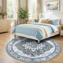 RELEANY Area Rugs 8ft Washable Non-Slip, Floral Vintage Distress Print Pattern Medallion Carpet for Living Room Bedroom Dining Room, Light Gray Grey White