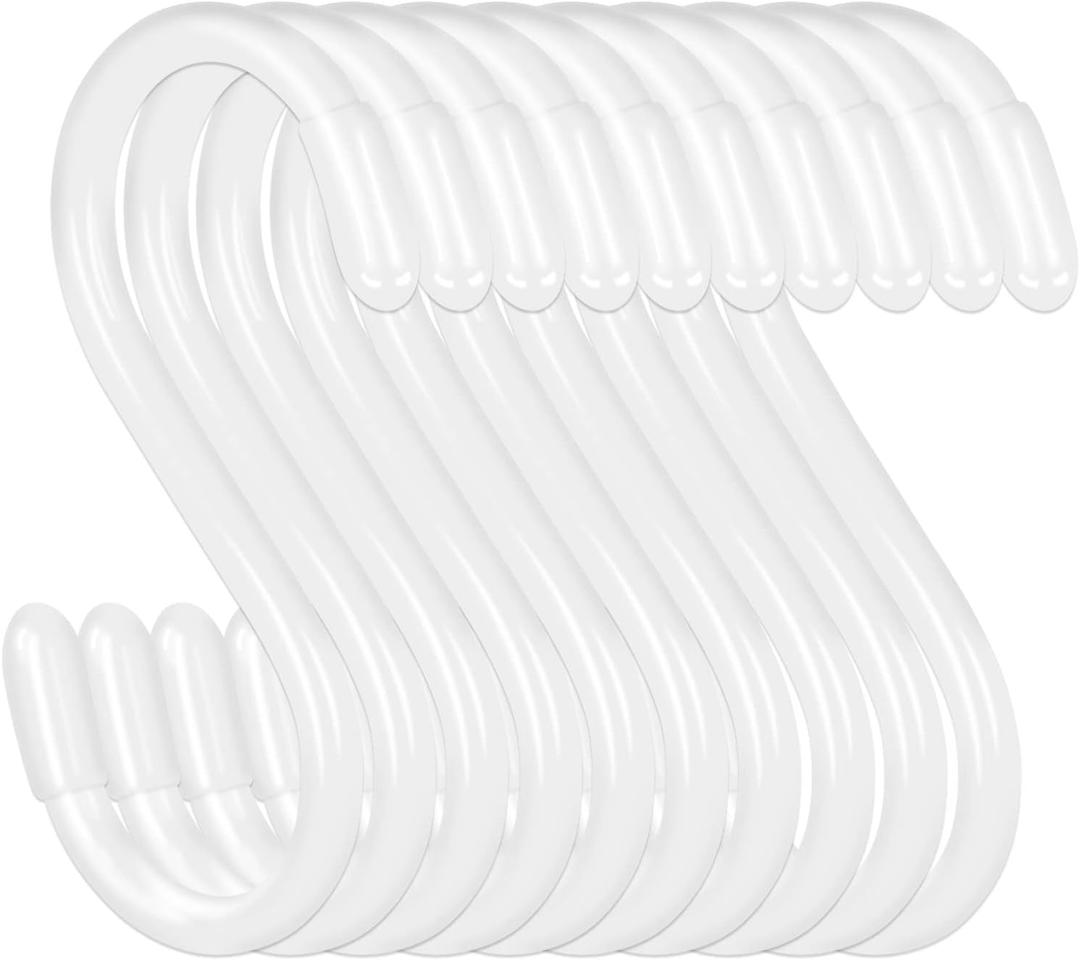 20 Pack Vinyl Coated S Hooks for Hanging,Heavy Duty S Hook for Hanging Plants,Non Slip 3 Inch Closet S Hooks,Steel Metal White Vinyl Coated Small Hook for Jeans Pots and Pans Coffee Cups