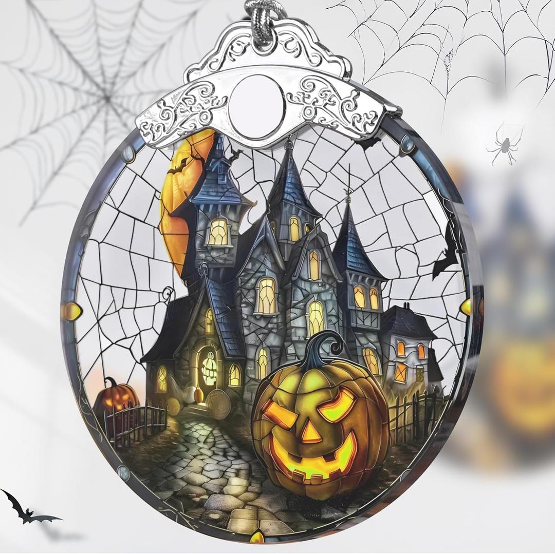 Stained Glass Christmas Decor - Christmas Ornaments - Christmas Tree Ornaments - Christmas Tree Decorations - Gift Exchange - Gift Ideas - Gifts for Christmas (Haunted Mansion Town)