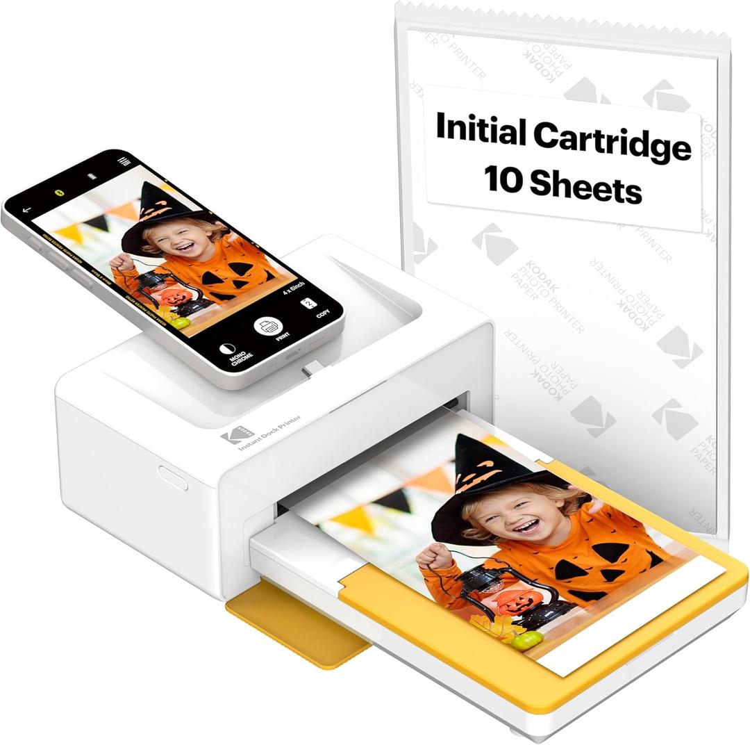 KODAK Dock Plus 4PASS Instant Photo Printer (4x6 inches) + 10 Sheets KODAK Dock Plus & Dock Photo Printer Cartridge PHC-80 – Cartridge Refill & Photo Paper- 80 Pack