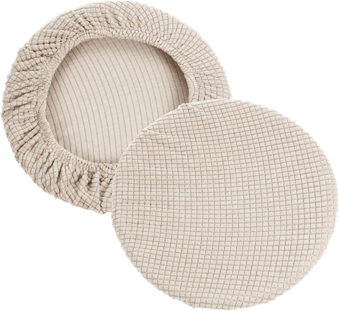 PATIKIL 11" Round Bar Stool Cover, 2 Pack Washable Elastic Stool Cover for Diameter 11"-13" Chair, Beige