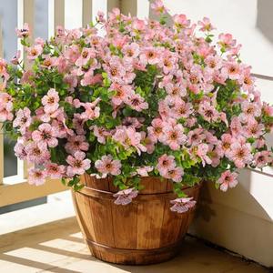 Grunyia 20 Bundles Artificial Flowers for Outdoors, UV Resistant Fake Plants Flowers Greenery Shrubs Plants for Decoration Outside Plants Hanging Planter Home Garden Decor (Pink)