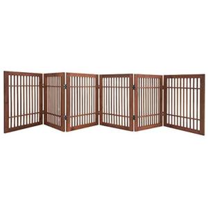 Urnporium Freestanding Wooden Dog Gate Foldable Indoor Pet Gate No Drill Expandable Barrier for Doorways Stairs Hallways Portable Wood Fence for Small Dogs & Puppies (Brown Pet Gate, 4 Panel 24" Tall)