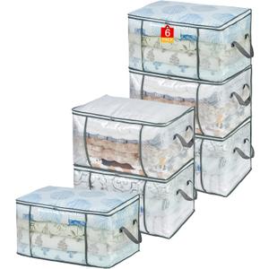 80L Clear Large Storage Bag, Clothes Storage Containers for Organizing Closet, Bedroom, Underbed, Comforters, Clothing, Blankets, Pillow, Foldable Organizer with Sturdy Handle and Zippers (6)