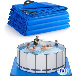 Pool Liner Pad for Above Ground Pools, Extra Thick Square Swimming Pool Liner, Under Pool Padding Above Ground Pool Pad, Puncture Resistant Weed Barrier Extend Liner Life, Blue (15FT)