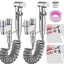 1-In-2-Out Dual Control Valve Mini Toilet Faucet Sprayer Kit Butt Washer, Multifunctional Hand-held Bidet Spray Bathroom Diaper Shower, Spray, Hose and Accessories (2Pcs-Silver)