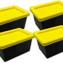 Storage Bins With Lids, 3.42" x 2" x 1.33" Mini Tote Bin with Snap-Fit Lid for Organizing Small Parts, Crafts, Hardware, & Office Supplies Storage, Black Base And Yellow Lid - 4PCS