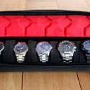 5 Slots Watch travel case, men's watch storage box organizer, watch case holder with flexible foam inserts fit up to 60 mm watch