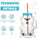 Willinglong Bear Straw Cup with Brush 19oz Glass Bear Cup with Straws and Lid Cute Mugs for Coffee Drink Cute Kawaii Bottle Mug for Juice Milk Tea Smoothies Infused Water Beverage Food Grade
