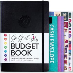 GoGirl Budget Book  Undated Colorful Monthly Financial Planner Organizer. Budget Planner & Expense Tracker to Reach Financial Goals, Lasts 1 Year, +Bonus 3 Cash Envelopes, A5 Hardcover  Black