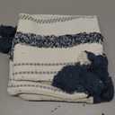 Boho Throw Pillow Covers 20x20 Set of 2 Woven Tufted Farmhouse Pillows Cover with Tassels Textured Striped Cushion Case Neutral Pillow Cases Decorative Pillowcase for Sofa, Couch, Bed, Dark Blue