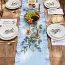 HunnmingRe Blue Ruffled Table Runner 72 inch Scalloped Table Runner Cotton Flounces Washable Shabby Farmhouse Rustic Home Kitchen Decoration for Wedding Rectangle Bride Shower Christmas Party