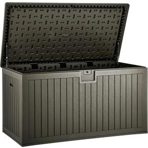 YITAHOME 230 Gallon Double-Wall Deck Box with Divider & Side Handles, Outdoor Large Storage for Patio Furniture Cushions, Garden Pool Accessories, Water Resistant & Lockable (Light Brown)