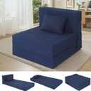 Fvkind Folding Sofa Bed, 4 in 1 Convertible Fold Out Single Chair Bed with Pillow, Memory Foam Futon Chair, Foldable Futon Couch, Foldable Sofa Mattress for Living Room, Bedroom, Guest Room, Blue