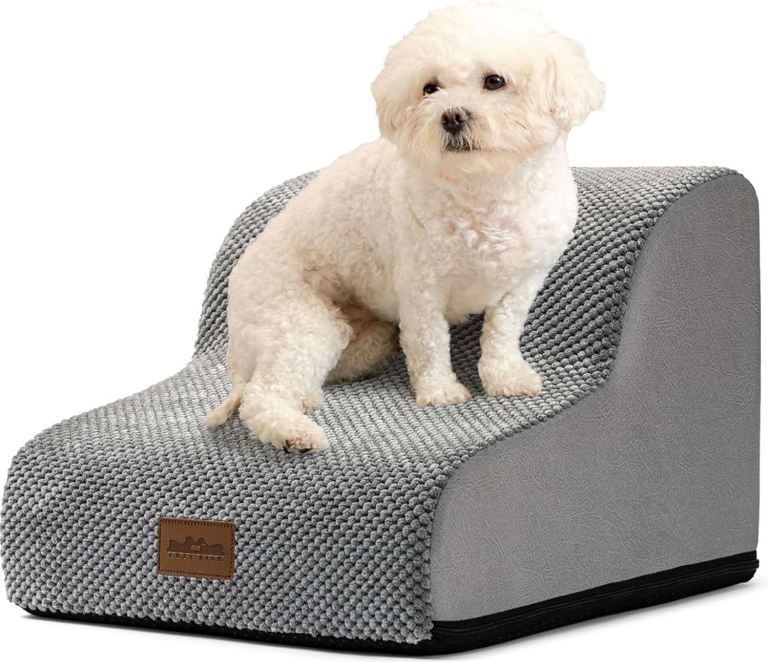 COZY KISS Dog Stairs for Small Dogs, High Beds & Couch, Pet Ramp, 2-Step Grey Two Steps