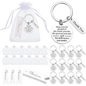 Yinkin 36 Pcs Employee Appreciation Gifts Bulk for Coworkers Keychains Organza Bags with Cards for Teacher Nurse Staff Gifts(Silver)