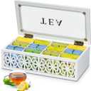 handrong Tea Box, Wood Tea Organizer and Storage, 12 Compartments Tea Bag Holder Organizer with Clear Window for Countertop Kitchen Cabinet Pantry