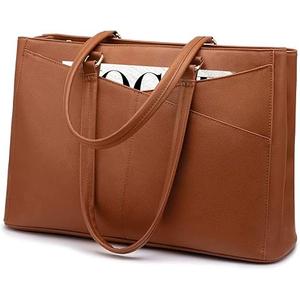 LOVEVOOK Laptop Tote Bag for Women 15.6 Inch Waterproof PU Leather Computer Bags Women Business Office Work Bag Briefcase,Brown