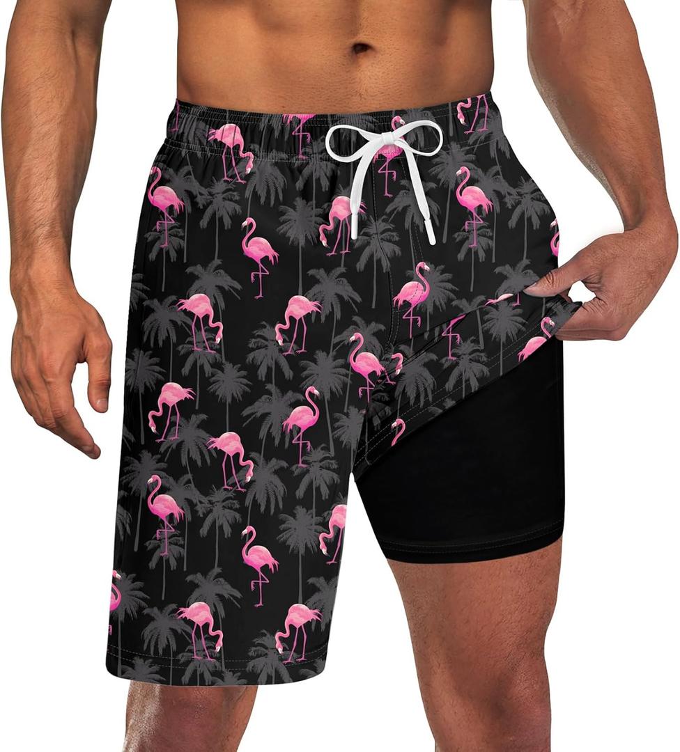 UNICOMIDEA Men Swim Trunks with Compression Liner 9 Inch Long Board Shorts (XXL)