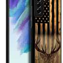DJSOK Compatible with Samsung Galaxy S21 CaseDesign Pattern Back Bumper Anti Scratch Reinforced Corners Soft TPU Caver,Cases for Men Women-Wood Grain American Flag Buck Hunter Deer