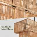 34" Rattan Chandelier, Boho Dining Room Rectangle Linear Light