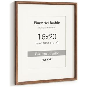 16 x 20 Picture Frame, USA-Sourced Natural Walnut Wood Photo Frame with Tempered Glass, Handcrafted Rounded Corner 16x20 Wooden Frame Matted to 11x14 Photos, Horizontal or Vertical Wall Mounting