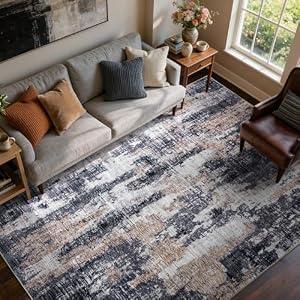 6x9 Ft Area Rugs for Living Room, Soft Non-Slip Washable Rugs Modern Abstract Pattern Carpet for Bedroom Indoor Floor Nursery Home Decor (Brown)