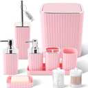Pink Bathroom Accessories Set - Gorgeous Bathroom Set, 10PC Bathroom Accessory Set, Toilet Brush, Trash Can, Qtip Holder & Soap Dispenser